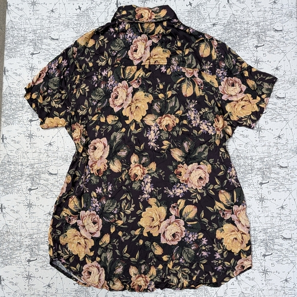 Olivaceous Black Tunic Blouse With Apricot & Pink Hued Floral Print Size Medium - Picture 4 of 5
